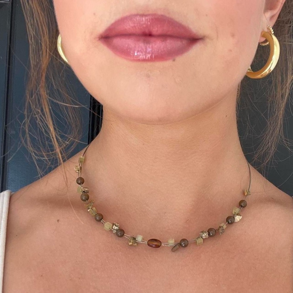 Beautiful Lia Sophia metal stone beaded brown necklace